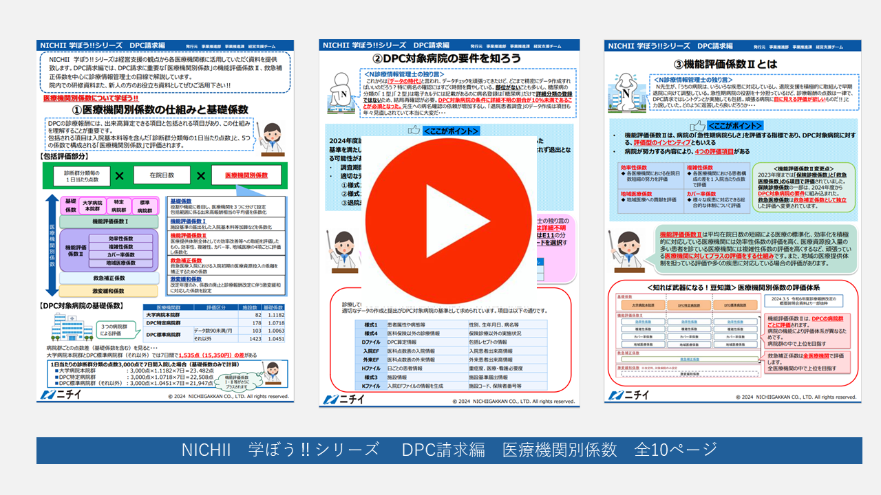 お役立ち資料】NICHII 学ぼう‼シリーズ DPC請求編 医療機関別係数